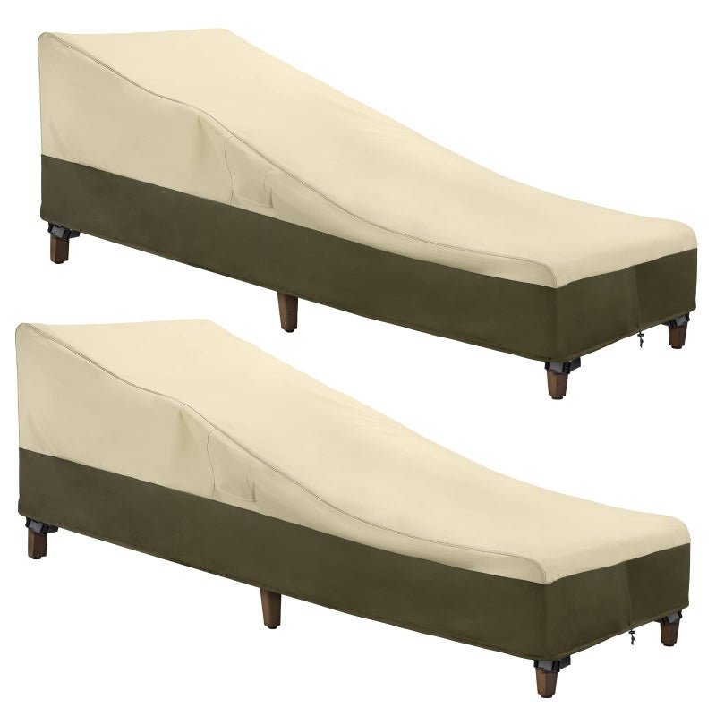 SunPatio Chaise Lounge Cover Outdoor Waterproof  Heavy Duty 2 Pack Patio Lounge Chair Cover  UV & Rip & Fade Resistant  All Weather Protection  80W x 32D x 25H inch  Beige & Olive - Image 1